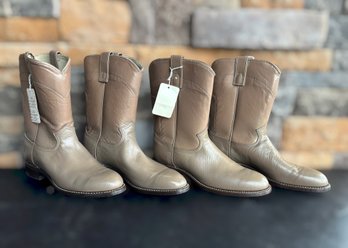 Texas Brand Leather Western Taupe Roper Boots Sizes 9D & 9.5D - 2 Pairs