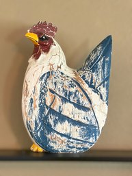 Large Hand Carved And Painted Folk Art Rustic Farmhouse Rooster Sculpture
