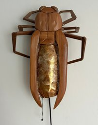 Unique Handmade John Sarsfield Beetle Wall Sconce Features A Wooden Body W/ A Warm Mica Illuminated Abdomen