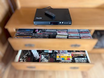 Huge Collection Of VHS Tapes, DVDs & Cds Plus DVD Player W/ Remote