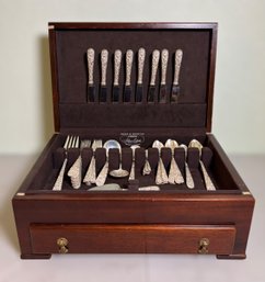 Gorgeous S. Kirk & Son Repousse Floral Sterling Silver Silverware Set W/ Mahogany Chest