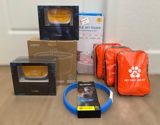 Pet Warrior LED Collar, Pet Hair Straightener Brush, Pet Water Fountain, Pet First Aid Kits, & Treat Puzzle