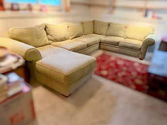 Oversized Upholstered Sectional Sofa Featuring Dual Chaise Lounges, Deep Cushion Seating & Classic Rolled Arms