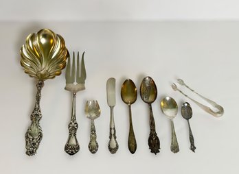Remarkable Assortment Of Sterling Silver Silverware W/ Serving Utensils, Spoons, Tongs, Forks, & Butter Knife