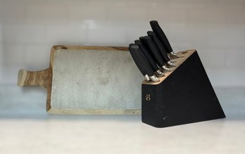 Stainless Steel Knife Block Set By Drew Barrymore And Decorative Chopping Board