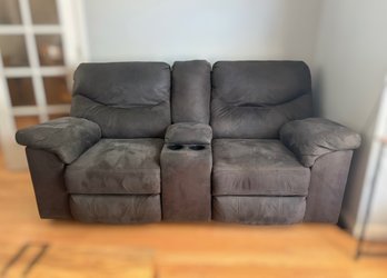 AWH Furniture Charcoal Microfiber Dual Reclining Loveseat  With Center Console And Two Cupholders