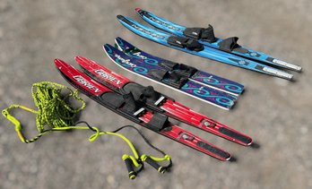Childrens Beginner Water Skis And Mens Water Ski (XL) W/ Tow Rope