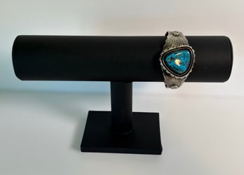 Vintage Sterling Silver And Turquoise Native American Cuff By JL