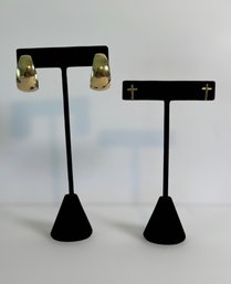 Yellow Gold 14k Hoop Earrings And 10k Cross Stud Earrings