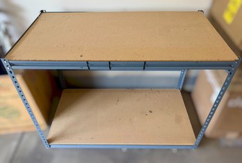 Two-shelf Industrial Metal Storage Rack With Gray Steel Frame And Particle Board/fiberboard Decks