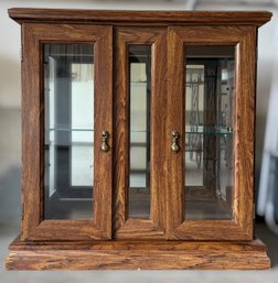 Elegant Wooden Curio Display Cabinet With Glass Paneling, Brass-toned Pendant Pulls, And Glass Shelving (2/2)