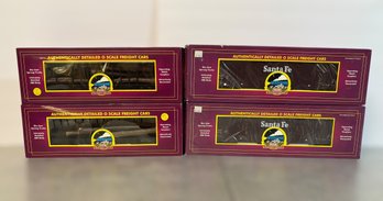 M.T.H. Electric Trains Die Cast O Scale Santa Fe Wood Chip Hoppers W/ Load & W.VA. Pulp & Paper Log Cars