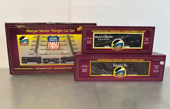 M.T.H. Die Cast Metal O Scale Union Pacific Merger Series Freight Car Set, Southern Tank Car, Santa Fe Hopper