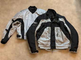 Protective Motorcycle Jackets Featuring A Black And Silver Textile Design W/ Built-in Padding & Ventilation