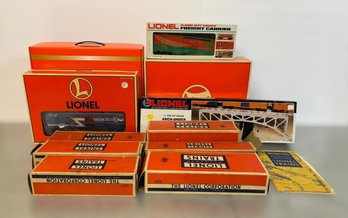 Vintage Lionel Train Collection W/ Model Train Cars, Graduated Trestle Set, Bridge, & Membership Gift