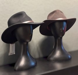 Pair Of Scala 100% Wool Felt Western Cowboy Hats With Feather Accents - Size Large