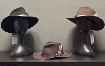 Set Of Three Scala DF6 100% Wool Felt Western Hats With Feathers - Size Large
