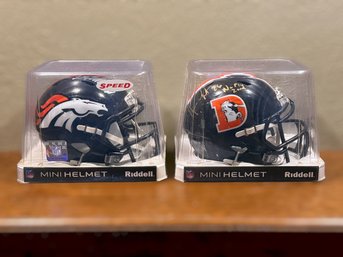 Set Of Two Denver Broncos Riddell Speed Mini Football Helmets Signed By Von Miller #58 & Darian Stewart #26