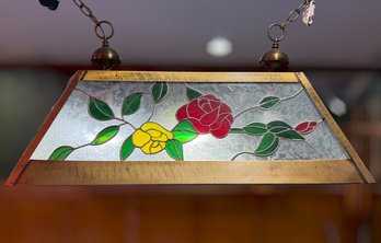Tiffany-Style Stained Glass Hanging Pendant Light W/ Floral Rose Design & Bronze-tone Accents