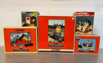 Lionel Train Track Model Decorations W/ Horn Shed, Coal Loader, Coal Elevator, Watch Tower, & Maiden Rescue