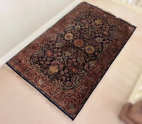 Elegant 3x5 Ft Persian Style Area Rug Featuring Intricate Floral Motifs, Ornate Border And Fringed Ends