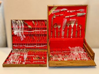 Vintage Johnys Gems Thai Brass/ Gold Toned Flatware Set In Case