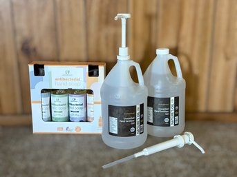 Natures Oil Unscented Hand Sanitizer Gallon Jugs W/ Pumps & Greener Ways Antibacterial Soap - Set Of 3