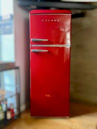 Galanz Hot Rod Red & Chrome Handle Retro Dual Door Refrigerator With Top Freezer