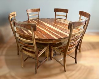 Custom Made Solid Rosewood 60 Inch Round Dining Table And Six Matching Chairs