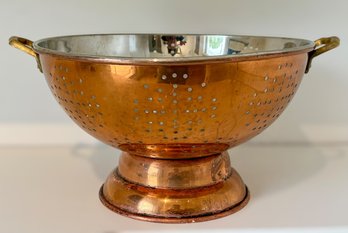 Vintage Copper Colander With Brass Handles