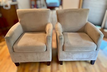 Light Tan Suede Sofa Chairs - Lot Of 2