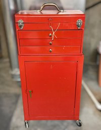 2-piece Red Metal Rolling Tool Chest And Cabinet W/ Assortment Of Tools
