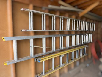 Two Aluminum & One Fiberglass Extension Ladders