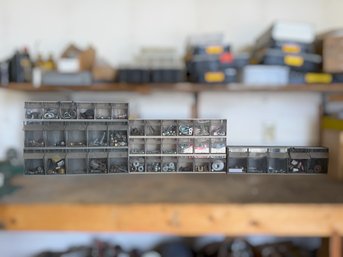 Collection Of Hardware - Nuts, Bolts, Washers & More In Storage Bins