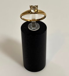 10K Yellow Gold Solitaire Ring With Round Simulated Diamond