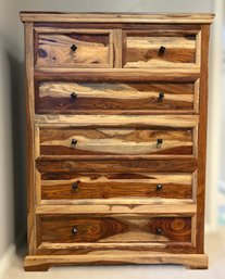 Custom Made Solid Rosewood Six Drawer High Boy Dresser W/ Black Wrought Iron Hardware