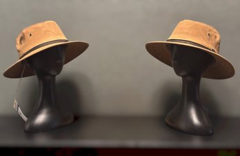 Conner Tan Waxed Cotton Hand Made Rain Hats Size Large - Lot Of 2