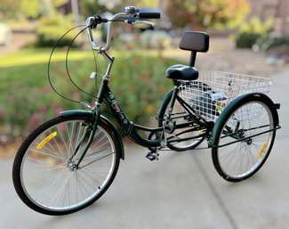 Vintage-Style Green 'Happy Easy Life' Adult 24' Tricycle With Rear Basket And Backrest M