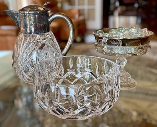 Stunning Cut Crystal Bowl And Pitcher With Cut Glass Candy Dish