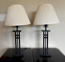 Black Mission-style Geometric Metal Table Lamps - Lot Of 2