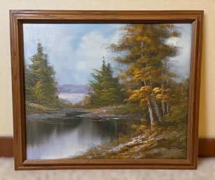 Original Signed Autumn Landscape Oil Painting In Oak Frame (27x23 Inch)
