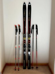 Vintage Olin Radius K Downhill Skis With Salomon Bindings & Two Pairs Of Ski Poles
