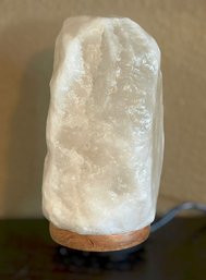 White Himalayan Salt Crystal Lamp With Natural Wood Base
