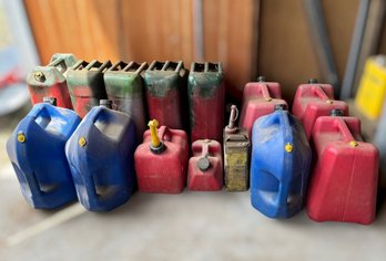 Collection Of Various Plastic & Metal Fuel Containers