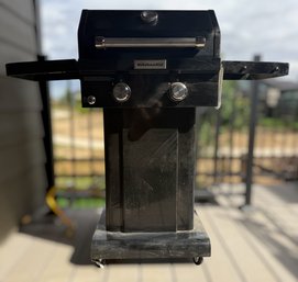 KitchenAid 2-Burner Propane Gas Grill With Foldable Side Shelves And A Central Cabinet Pedestal Base