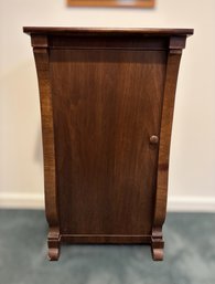 Vintage Mahogany-Tone Wooden Storage Cabinet With Six Interior Shelves And Curved Feet