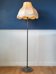 Wrought Iron Floor Lamp W/ A Scalloped Fabric Shade & Fringe
