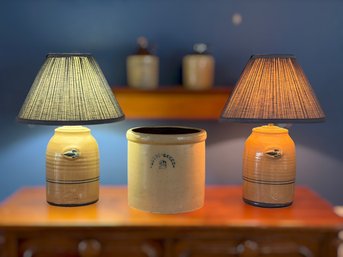 Retro Stoneware Crock, Jugs & Lamps
