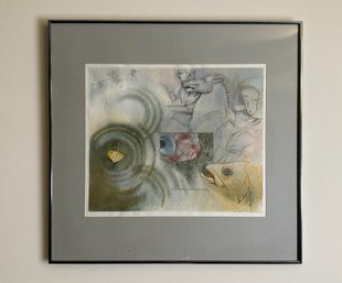 Framed Original 1987 Oil Pastel 'making Waves' Signed By Artist Luis Eades (14.5' X 17.5')