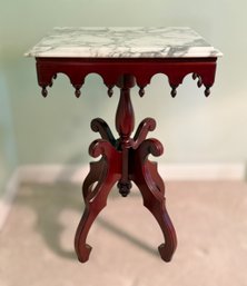 Gorgeous Victorian Solid Genuine Mahogany & Marble-top Accent Table